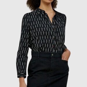 People Tree 100% Organic Cotton Kiara Ikat Blouse Black White Size 8 US
